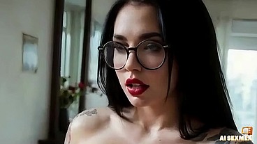 Fucking stepmom big ass on the couch - Big cock between thighs and ass - Big tits and orgasm - AI
