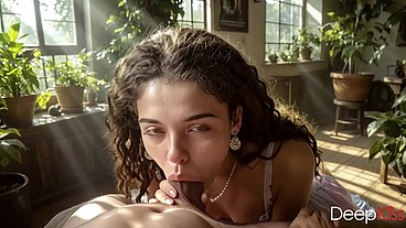 A sexy hippie girl gently took my thick cock deep into her throat and revealed in the blowjob[AI]
