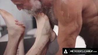 Benjamin Blue lets Daddy John fuck him bareback to learn pleasing girls