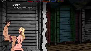 Jenny walked into the locker room and found an exhibitionist jerking off.