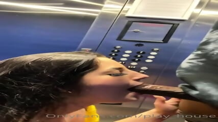 delicious busty sucking cock in the elevator