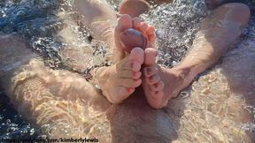 Step sisters' dripping feet covered in my warm semen under scorching summer sun
