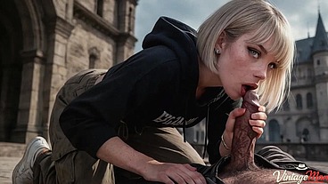A gorgeous tourist loves castles and an old man's dick inside her [AI]