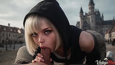 A gorgeous tourist loves castles and an old man's dick inside her [AI]