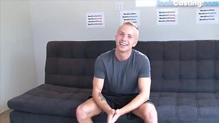 Muscled casted newbie tugging and spraying semen