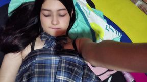 A college student masturbates with a dildo at the university.