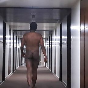 Naked in hotel corridor and hallway