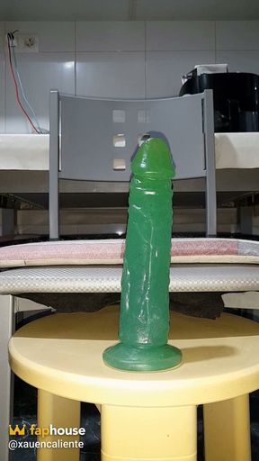 Fucking My Ass with Huge Green Dildo to the Bottom Close-up