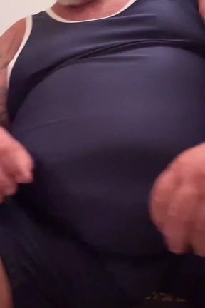 Big Bear in Wrestling Singlet Huge Bull Balls and Huge Fat Cock Cums