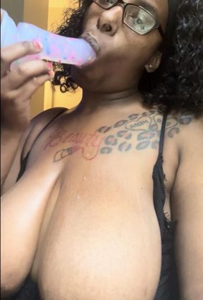 big titties slut sucks dildo