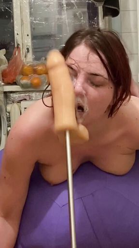 deepthroat and spit play with fuck machine