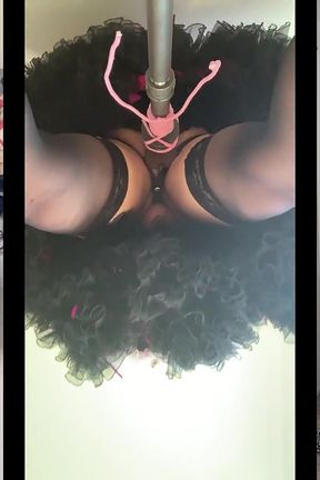 Sissy Maid with Her Serving Tray Riding Her Dildo Stand