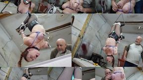 Hogtied upside down on the trapeze bar, her big tits bound clamped for bound orgasms (MP4 SD 3500kbps)