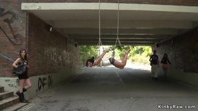 Gagged Slut Suspended From A Bridge