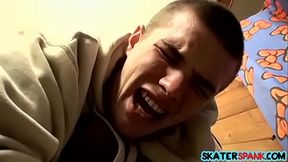 Tattooed Gabriel punishing his friend Cain with raw spanking