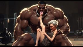 Old granny moans while her feet are sucked by a strong black man