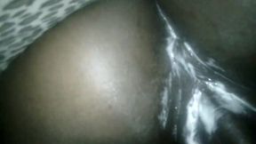 Ebony babe gets filled with creamy creampie