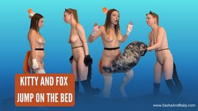 Bully Kitty and Sassy Fox Jump on the Bed with Tails and Socks Nude Bed Jumping Fetish Kink
