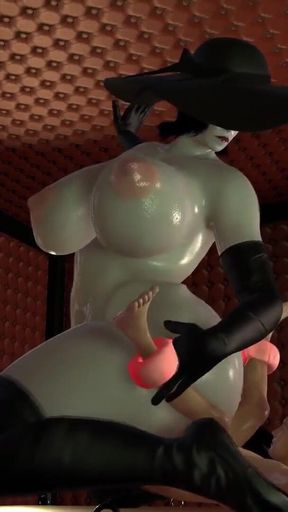 BBW Lady Dimitrescu riding her man slave cowgirl style
