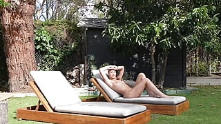 Super Slut Lily Phillips sunbathes NAKED in front of Step Brother