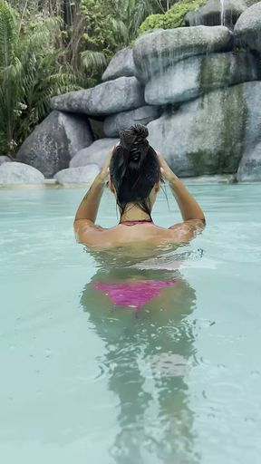 Monika Fox In Pink Bikini Swims In Pool And Walks
