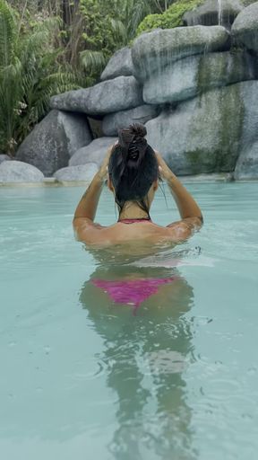 Monika Fox In Pink Bikini Swims In Pool And Walks