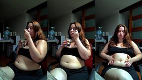 [free sfw fetish video] hot chubby woman filling her round belly with some ice cream