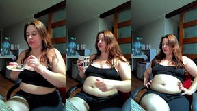 [free sfw fetish video] hot chubby woman filling her round belly with some ice cream
