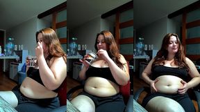 [free sfw fetish video] hot chubby woman filling her round belly with some ice cream
