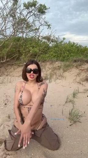 Karlita Showing Her Huge Cock In The Beach