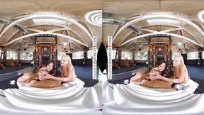 Hannah Hawthorne, Kendra Spade, plus Serena Avery are more interested in the instructor's balls than in playing tennis