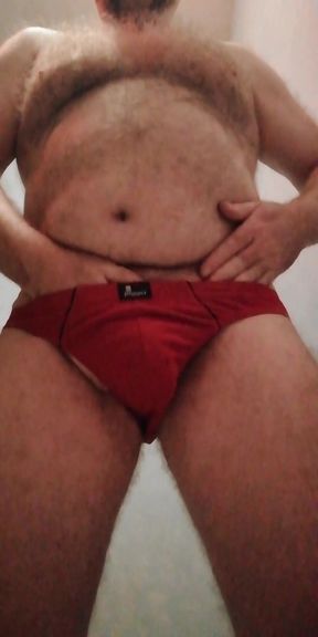 Stroking My Bulge in Tight Red Stepdad Briefs