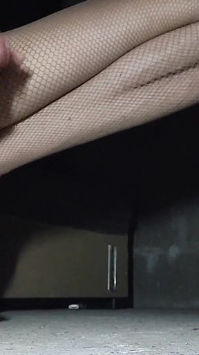 Barbie Fishnet Tights and Pink High Heels in Her Gloryhole in the Basement