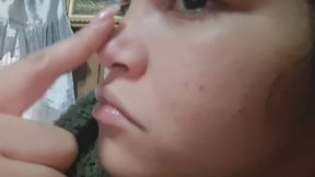 Smelling my flattened, small lips