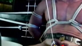 Bondage for hunk with tied up blue balls but he enjoys it