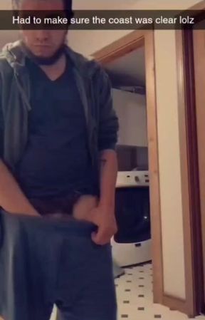 Young Man Pulls Out His Fat Cock &amp; Hairy Balls Out While Roommates Are Gone