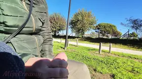 Stepdaughter helps stepdad jerk off in public park