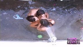 Amateur spring breakers get frisky in an outdoor shower