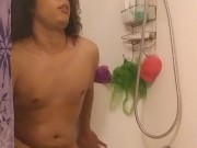 Stroking and shaking ass in the shower