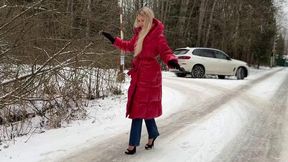 Zanotti shoes on ice, very slippery platform shoe on ice, sliding on ice on high heels