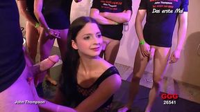 College babes first time in bukkake swallow and gangbang JT