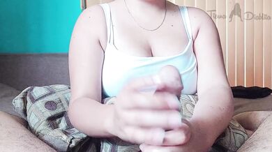 Ball draining big load frenulum edging ruins her happy ending with oiled handjob and cock worship
