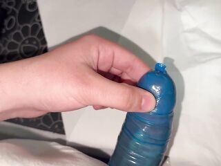 Excited Teen Discharges Giant Load Inside Blue Cum drum - Fucking-rubber Filling Jizz flow