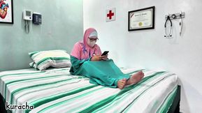 Hijab Muslim Doctor video call with her secret lover on breaktime at Hospital