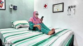 Hijab Muslim Doctor video call with her secret lover on breaktime at Hospital