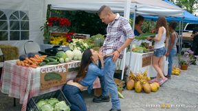 Horny cock starved Eva Lovia gets man meat in the farm market