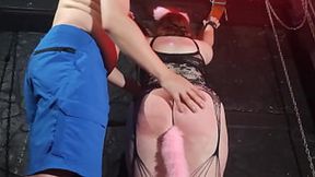 Public dungeon spank session for the curvy submissive