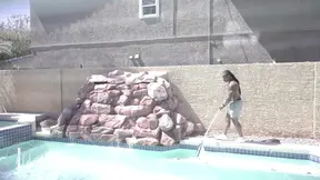 BBW Busty Bexx takes on BBC pool-boy in a rough and real amateur homemade scene.
