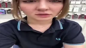 Saleswoman pleasures herself in mobile phone store