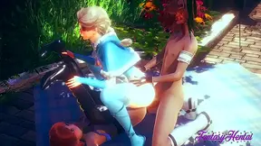 Elsa & Anna Engage in Steamy 3D Hentai Threesome with Cartoony Orgasmic Delight